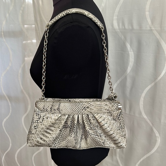 Worthington, Gray & Black, Snakeskin Purse with Chainlink Strap - Picture 1 of 9